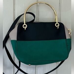 Purse Elegant Green and Black Satchel with Gold Handle/CESCA